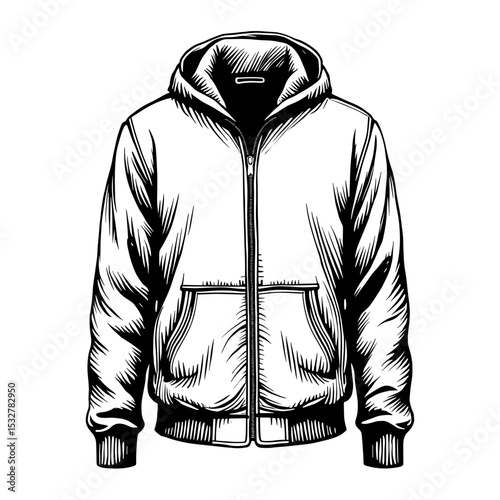Hand-drawn zip hoodie with front pockets and drawstring hood for streetwear kits - youth fashion dashboards - activewear UIs