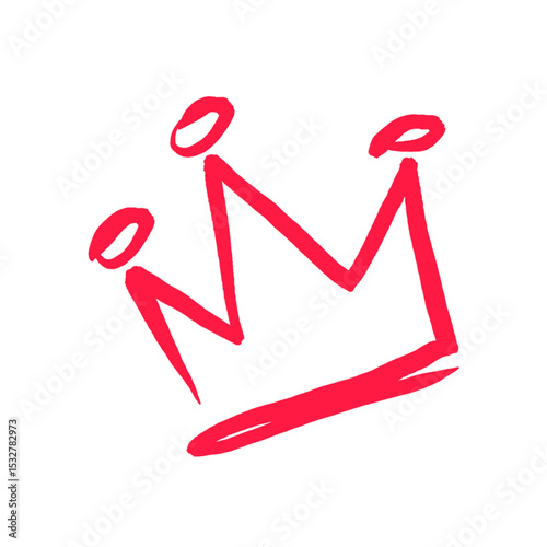 Stylized red crown outline is tilting in flat design with brush style peaks, background transparent © vectorfusionart