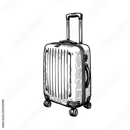 Hand-drawn rolling suitcase with pull handle and wheels for travel kit dashboards - vacation planners - ecommerce sets