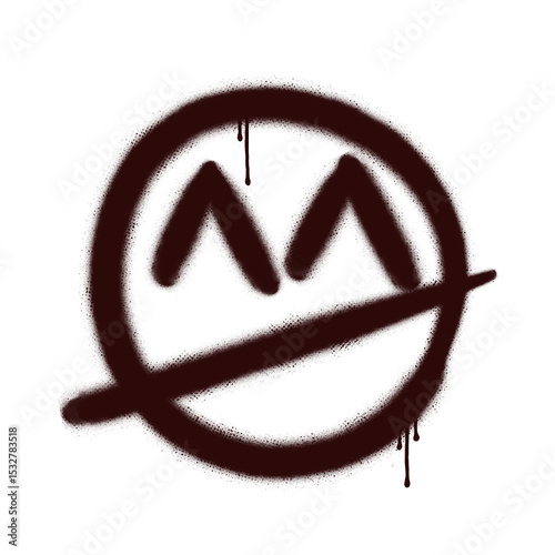 Graffiti-like flat design symbol appearing on transparent background, showing M peaks and slash © vectorfusionart