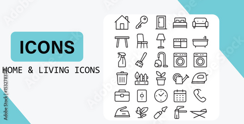 Home Living Icons Set Black Line Art Graphics vector