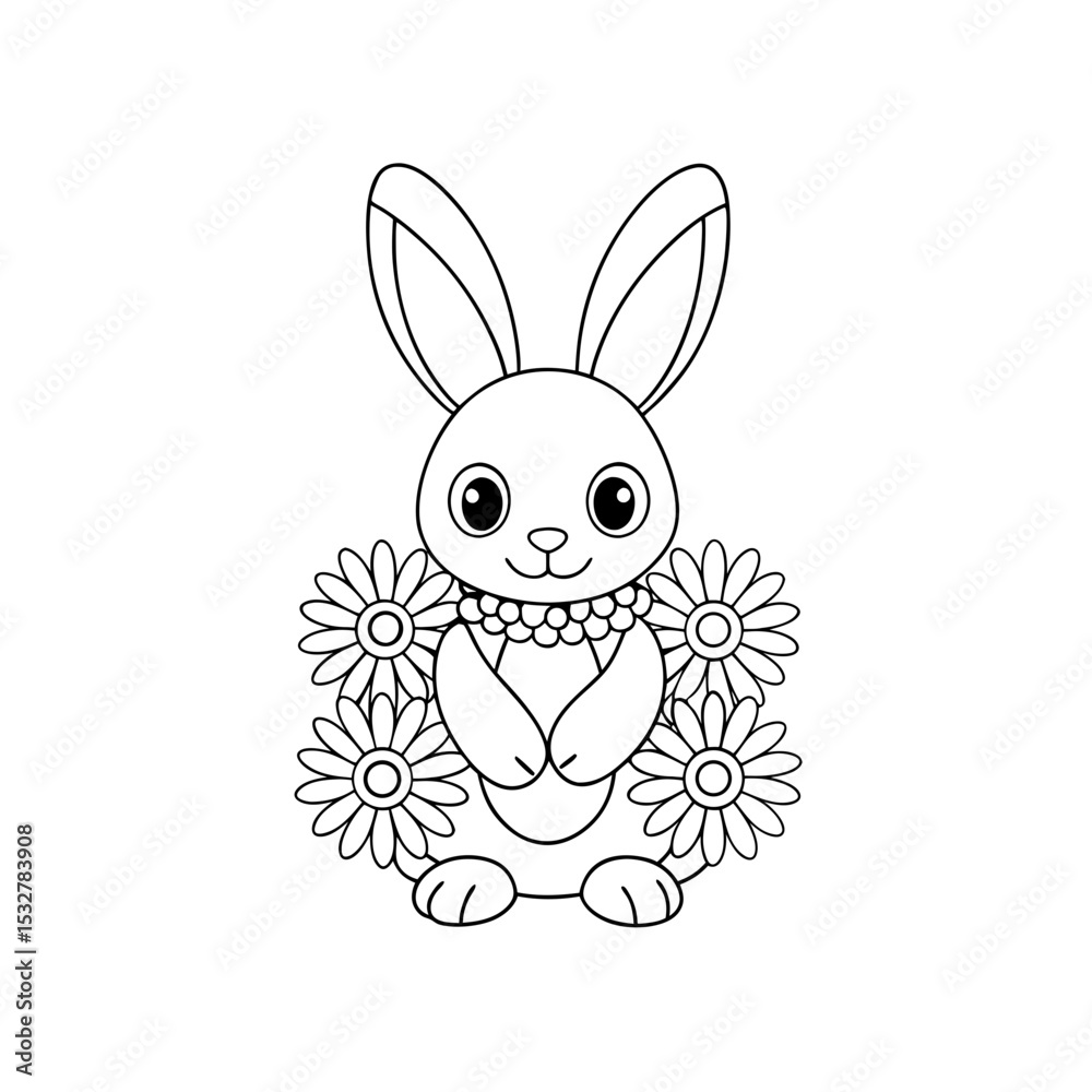 Fototapeta premium Bunny Napping in Daisies Coloring Page