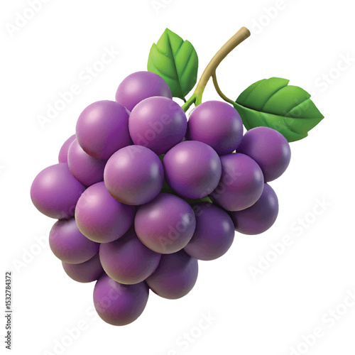 Glossy 3D illustration of tightly clustered purple grapes ideal for wine, farming, and nutrition visuals.