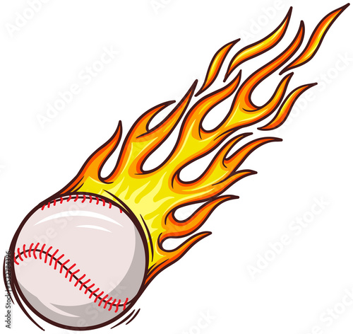 Canvas Print Vector baseball showing red stitching and fiery flames, bold outlines, transpare
