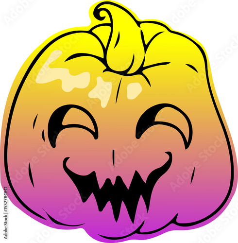 vector art showing gradient jack-o-lantern with outlines and curled stem, transparent background photo