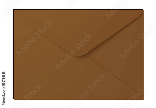 Closed brown envelope is showing flap folding over edge in flat design with transparent background