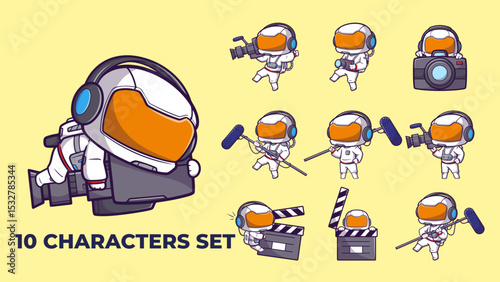 Set of 10 astronaut characters movie Crew with space suits and helmets, suitable for science, technology, and education projects