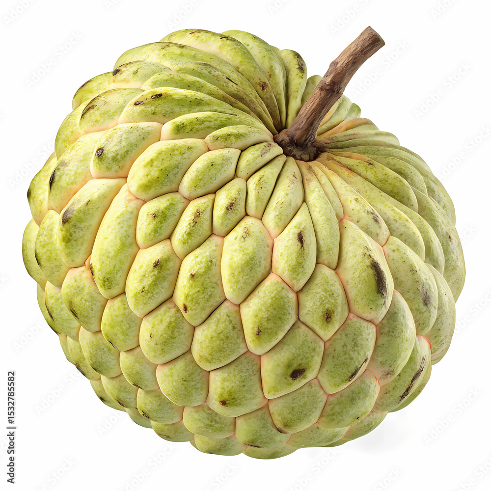 Obraz premium Custard Apple Delight: A detailed depiction of a ripe custard apple showcases its unique texture, shape, and inviting hues. Capture the essence of tropical freshness