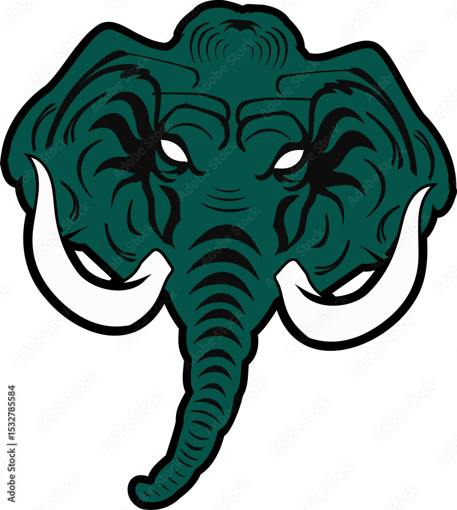 Obraz premium Flat style elephant head is featuring tusks trunk ears ornamental lines on transparent background