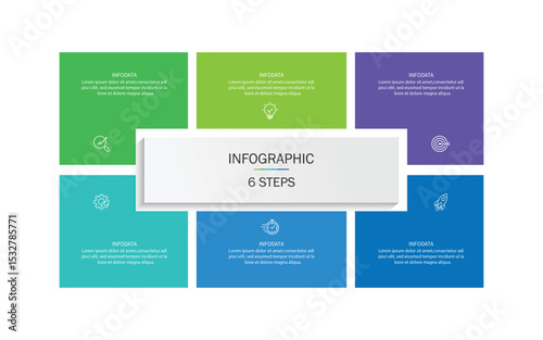 infographic vector illustration with 6 steps, infographic template design. Can be used for process diagrams, presentations, workflows.