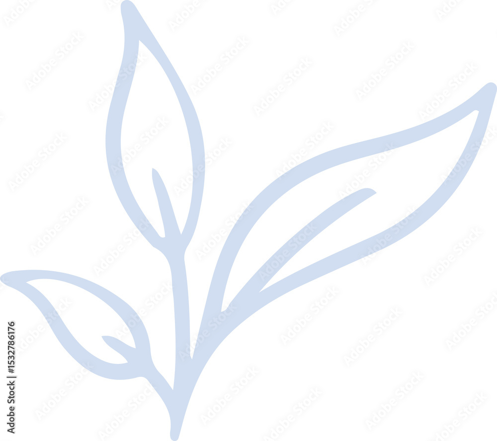 Obraz premium Flat line art showing pale blue sprout with three leaves on transparent background