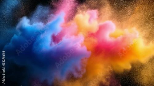 Colorful explosion of powders creates vibrant clouds in creative art display