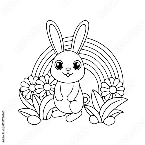 Bunny Painting a Garden Scene Coloring Page
