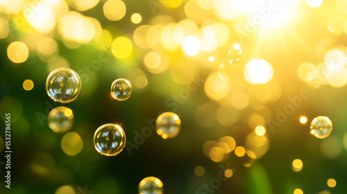 Bubbles on sunny yellow and green outdoor background
