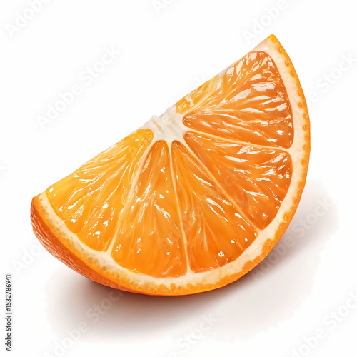 Juicy Orange Slice: A macro shot of a single vibrant orange slice, bursting with freshness and a rich citrus aroma, representing health and nutrition.