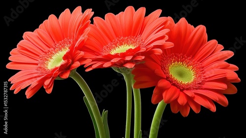 Vibrant red gerbera daisies on black background