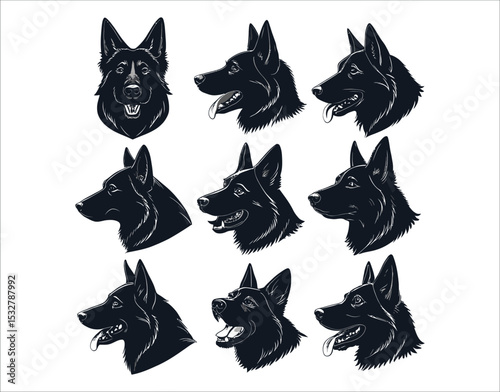 Realistic German Shepherd Head Silhouette