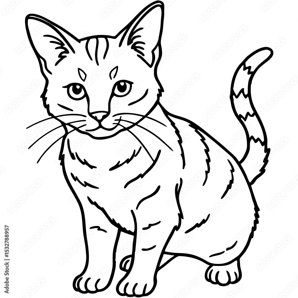 Obraz premium Minimalist Sand Cat Line Art on Clean White Background