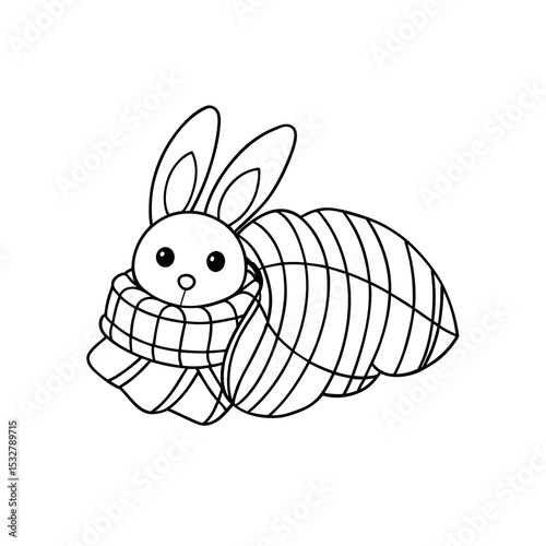 Printable Bunny Snuggling Under a Blanket Outline