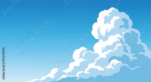 Fluffy White Clouds in a Vivid Blue Sky A Serene Nature Illustration