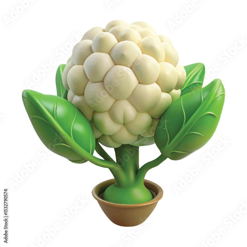 Detailed 3D white cauliflower vegetable perfect for healthy food illustrations and farm concepts.