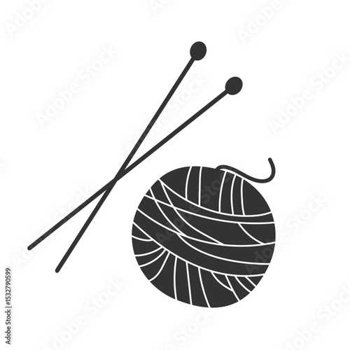 Vector sketch of yarn ball and knitting needles — suitable for textile crafts, hobby icons, or DIY templates.