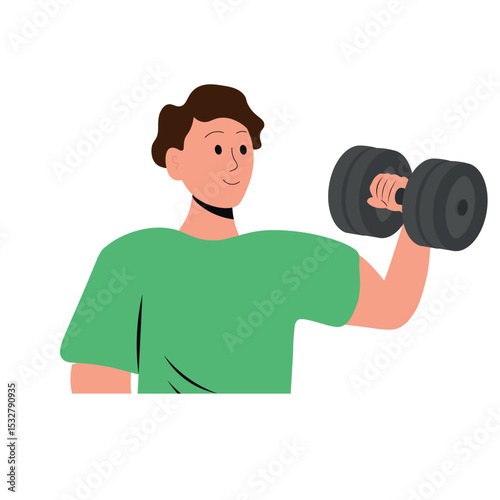 Young man with a dumbbell, boy doing sports