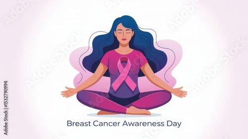 Peaceful yoga pose for breast cancer awareness