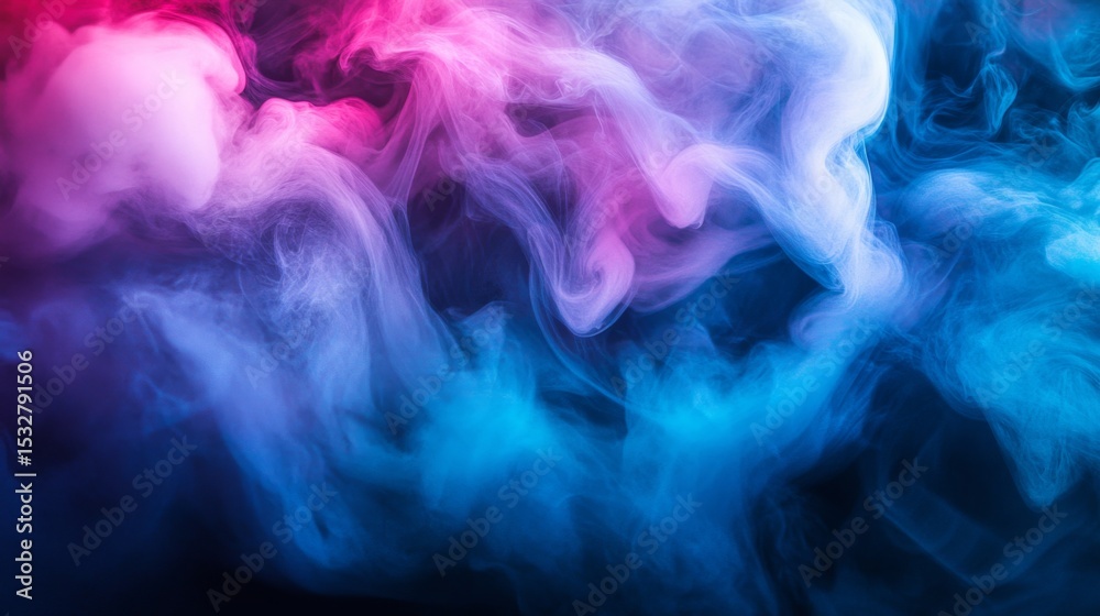 Fototapeta premium Abstract image of colored smoke in vibrant hues of blue and purple, blending and flowing seamlessly in a dark setting, creating a dramatic visual effect