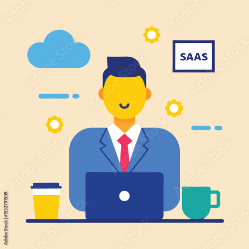 Businessman Working on SaaS Project Cloud Computing and Software Solutions