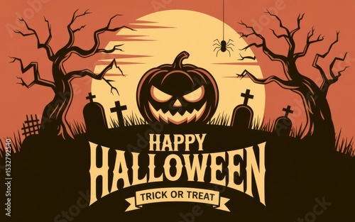 Happy halloween spooky night cemetery scene