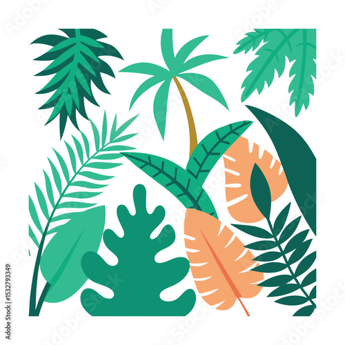 Tropical Garden Pattern with Palm and Leaves