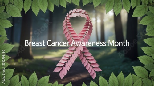 Breast cancer awareness month pink ribbon in nature
