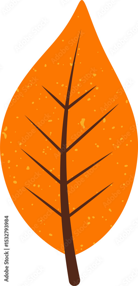 Naklejka premium Cartoon-style autumn leaf is showing flat design, orange blade, brown veins, transparent background