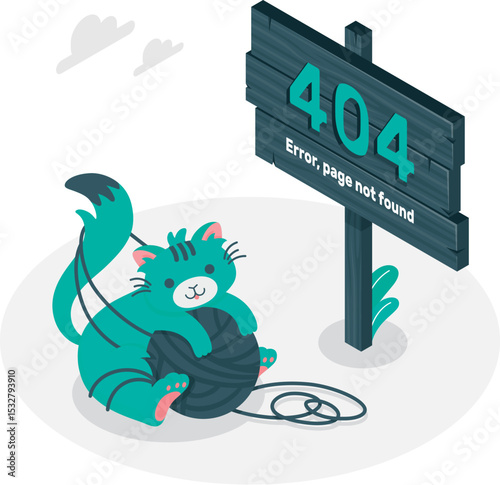 Cartoon isometric three-dimensional business vector illustration, 404 error page, Sorry, no page and error code found by concept illustration