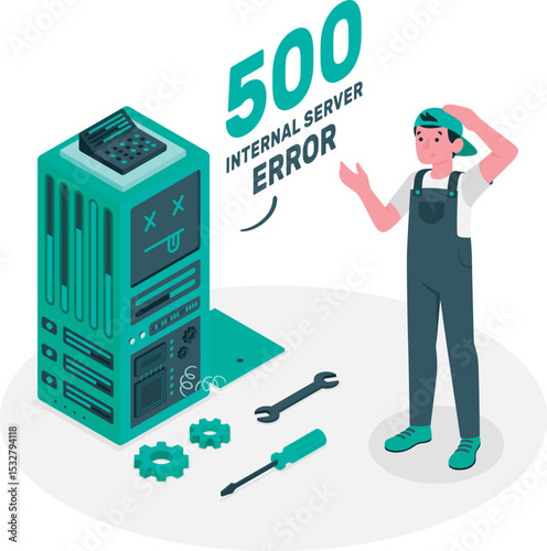 Cartoon isometric three-dimensional business vector illustration, 404 error page, Sorry, no page and error code found by concept illustration