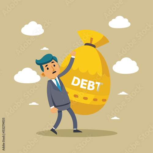 Overburdened Businessman Struggling Under Heavy Debt Burden