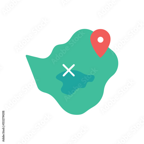 Island Map Icon with Dashed Route and X Mark