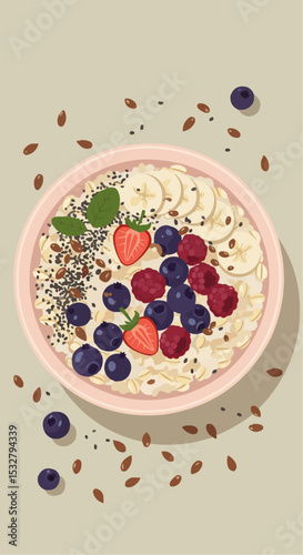 Berry Cheesecake Chia Pudding in a bowl garnished with fruit  