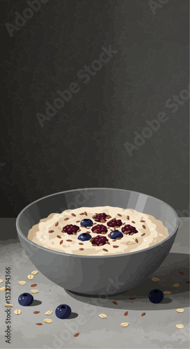 Berry Cheesecake Chia Pudding in a gray bowl on a dark background  