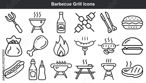 Barbecue Grill Food Icons Set Black White