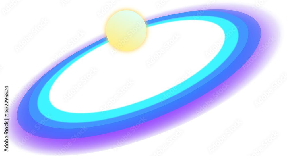 Naklejka premium Yellow ringed planet is glowing and floating in illustration with three gradient rings, transparent