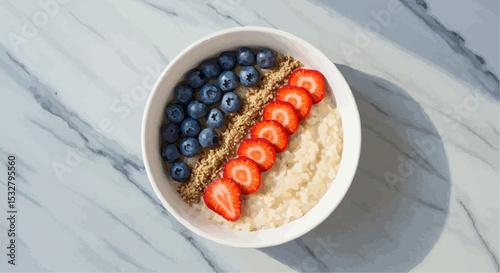 Berry Cheesecake Chia Pudding served in a bowl on marble surface  