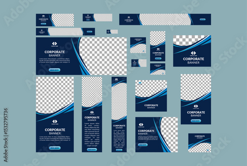 Abstract banner design web template Set, Horizontal header web banner. Modern Gradient Blue cover header background for website design, Social Media Cover ads banner, flyer, invitation card