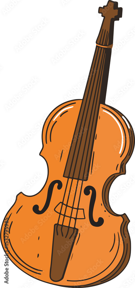Fototapeta premium Violin illustration showing cartoon style wooden instrument with f-holes on transparent background