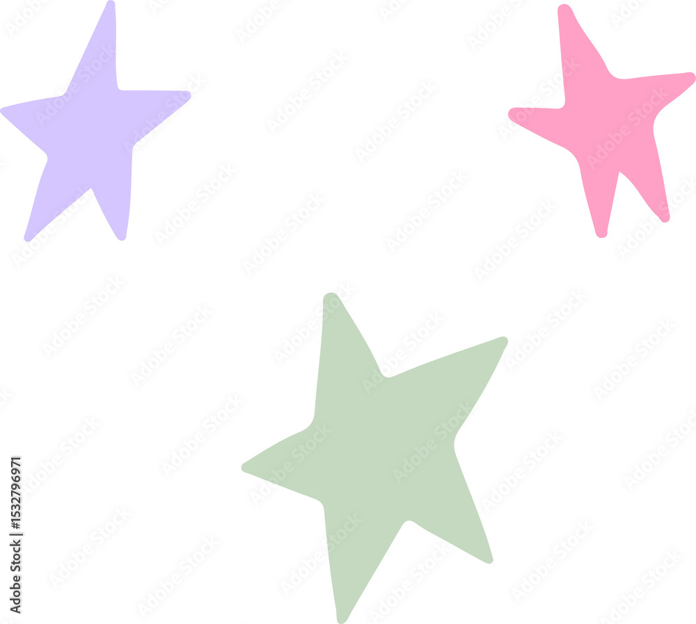 Fototapeta premium Cluster of three pastel stars is floating over transparent background, featuring flat design style