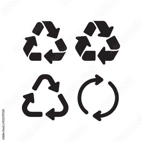 Green vector recycling symbols and arrows illustrate environmental conservation and waste reuse