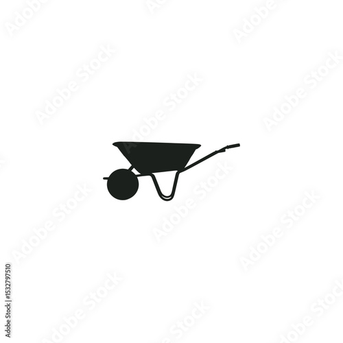 Black silhouette of a wheelbarrow on white background gardening and construction equipment