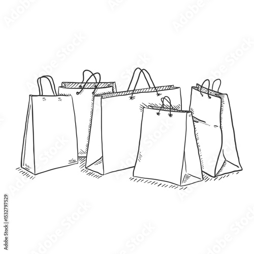 Sketch Set of Shopping Bags⁠ hand Drawn 
