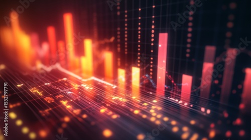 Wallpaper Mural A D rendering of a financial graph with bars representing growth, illuminated against a dark backdrop, showcasing data analysis and financial success. Torontodigital.ca
